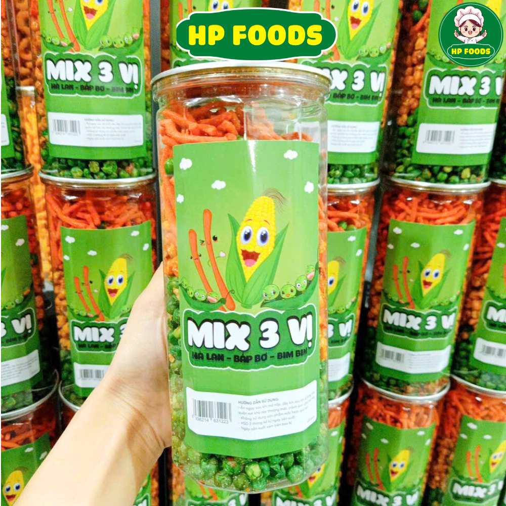 Hủ PET 400gr Bim bim MIX 3 Vị Hà Lan - Bắp rim khô bò - Bim bim que siêu giòn siêu ngon - HP FOODS