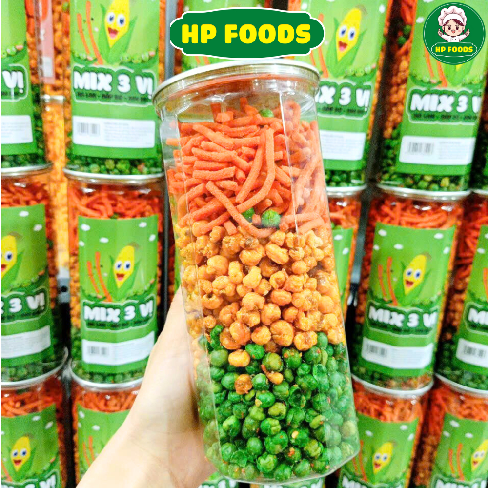 Hủ PET 400gr Bim bim MIX 3 Vị Hà Lan - Bắp rim khô bò - Bim bim que siêu giòn siêu ngon - HP FOODS
