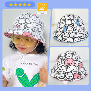  Nón rộng vành bé trai bé gái 3-8 tuổi vải Cotton mềm mỏng thoáng khí mũ tai bèo chống nắng thời trang phong cách Poco 