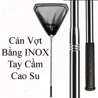Vợt Cá INOX Tam Giác Gấp Gọn Liền Vành Tiện Lợi Dài 1m9-2m1-2m5