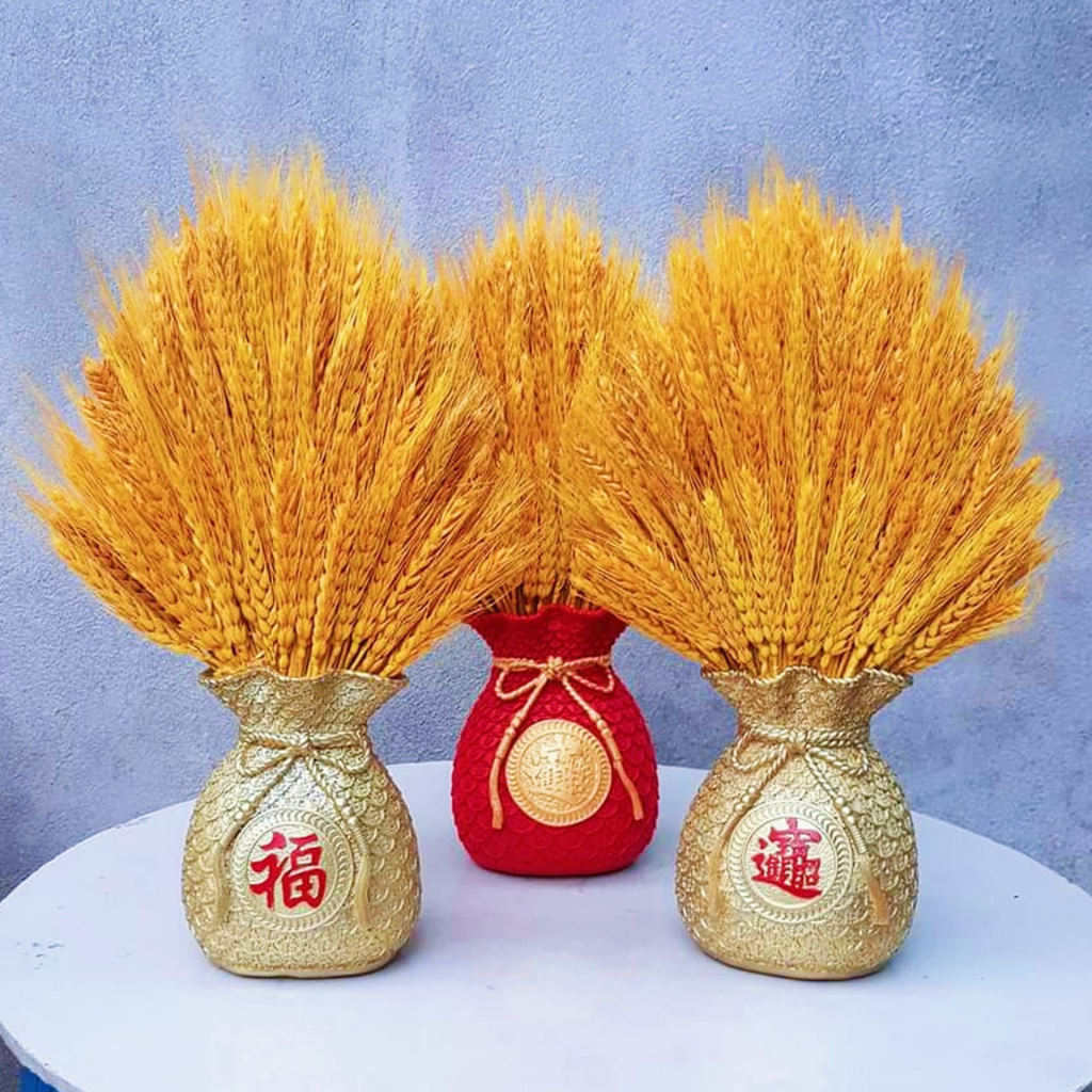 Bình hoa túi tiền cắm bông lúa vàng đào đông trang trí cửa hàng phòng khách bàn thờ thân tài hút tài lộc lọ hoa tứi tiền