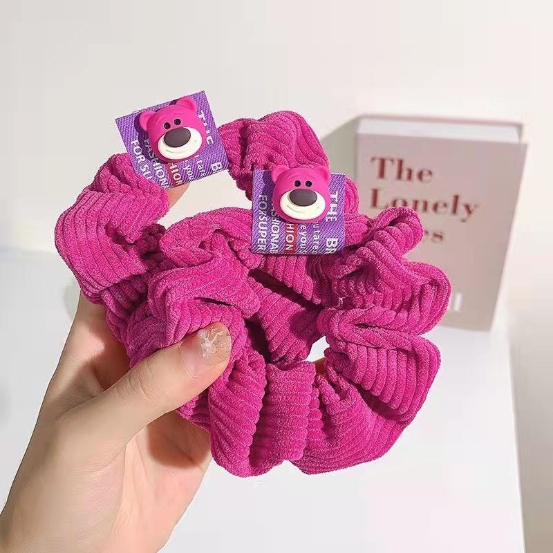 Dây buộc tóc SCRUNCHIES Gấu hoạ tiết gấu dâu LOSTO hồng Hugo Shop