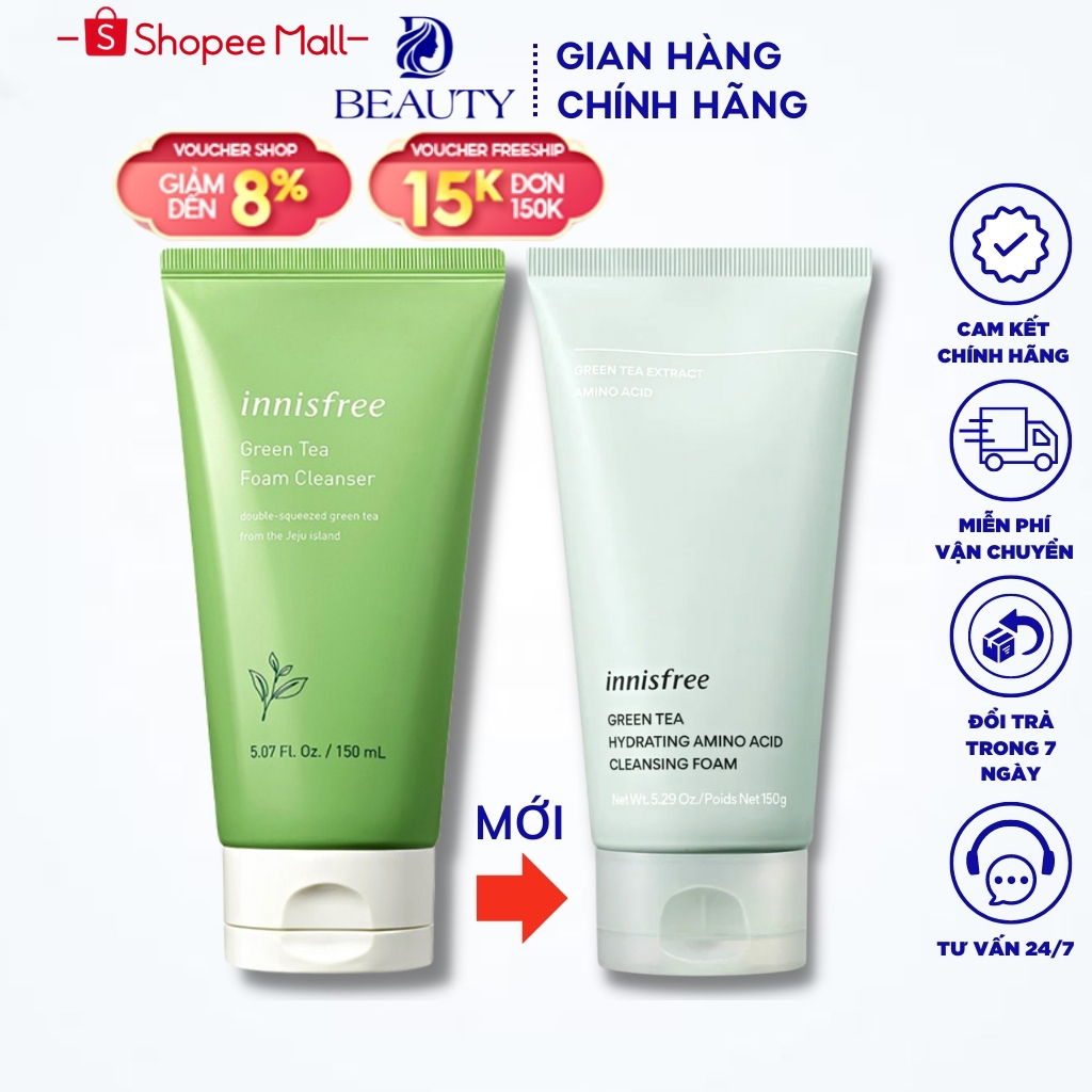 Sữa Rửa Mặt Trà Xanh Innisfree Green Tea Foam Cleanser 150ml Hàn Quốc Giúp Làm Sạch, Kiểm Soát Nhờn Hiệu Quả