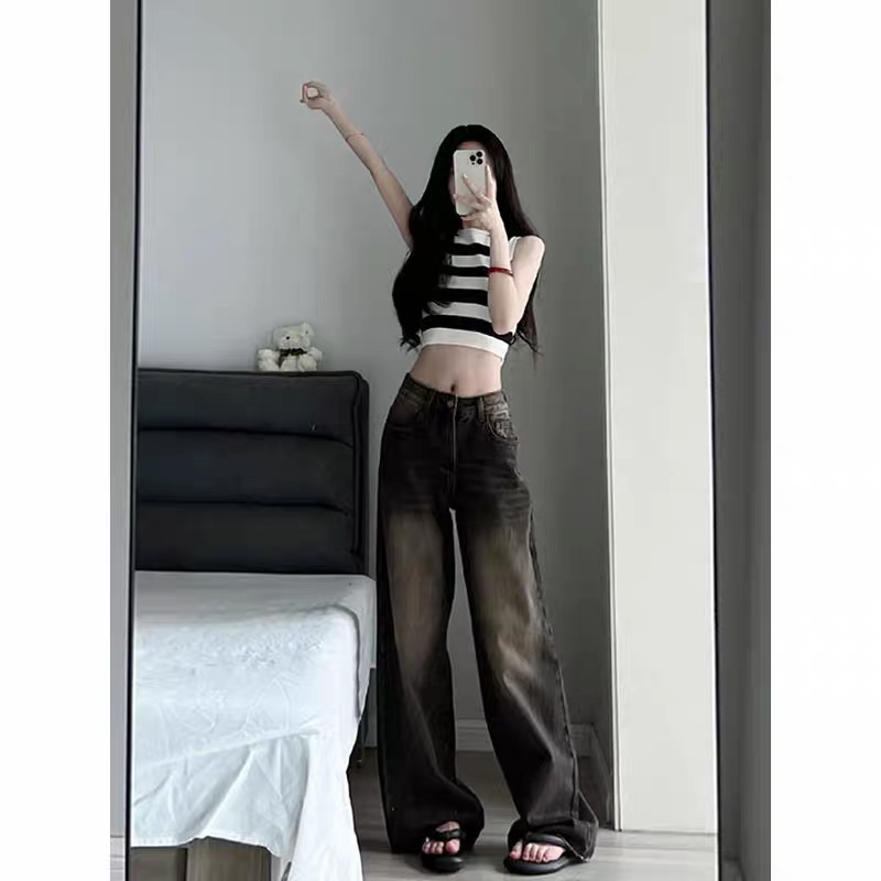 Quần jeans gơ phố lưng cao ống rộng siêu hot