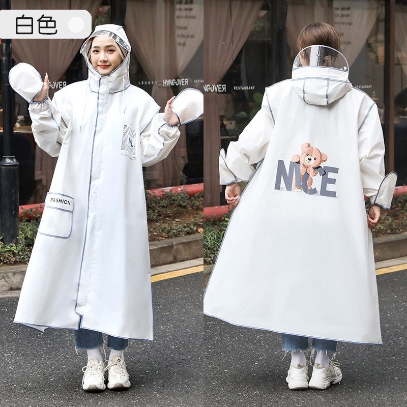 Áo mưa thời trang họa tiết gấu nice thiết kê thân dài có kính chắn mưa và bao tay sử dụng tiện lợi