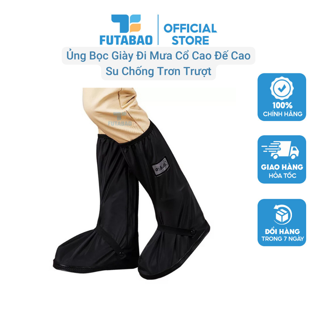Ủng Đi Mưa, Ủng Bọc Giày Đi Mưa Cổ Cao Đế Cao Su Chống Trơn Trượt Cao Chất Liệu Nhựa PVC Futabao