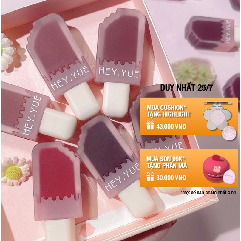 Son kem lì que kem bing chilling HEY YUE mỏng mịn bền màu Ice Cream Lip Glaze HYUE01