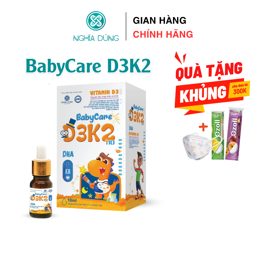 Vitamin D3K2 BABYCARE Nghĩa Dũng (lọ 10ml) dùng cho bé từ 1 tuổi