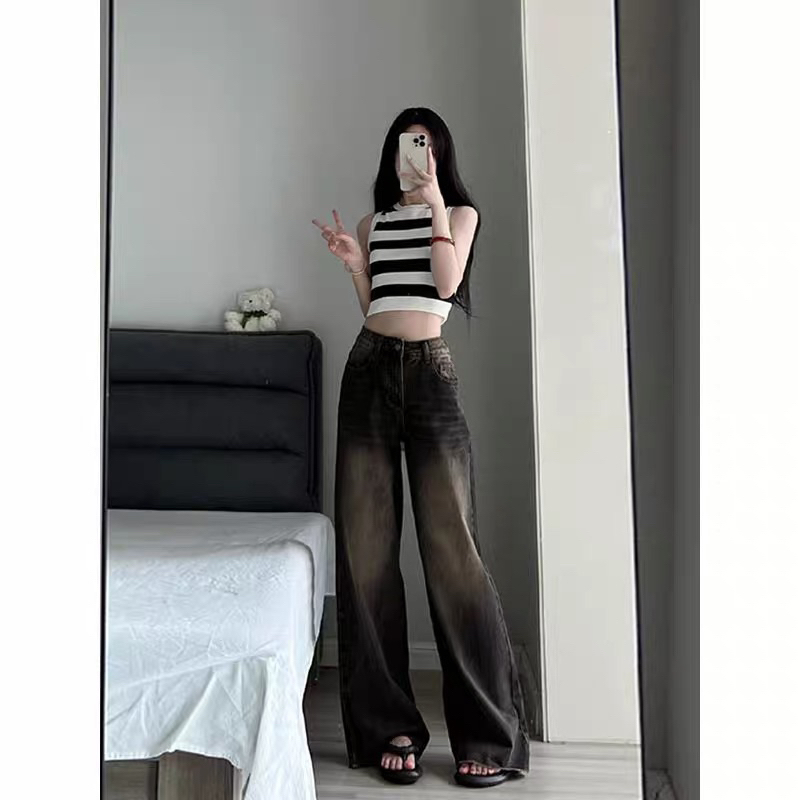 Quần jeans gơ phố lưng cao ống rộng siêu hot