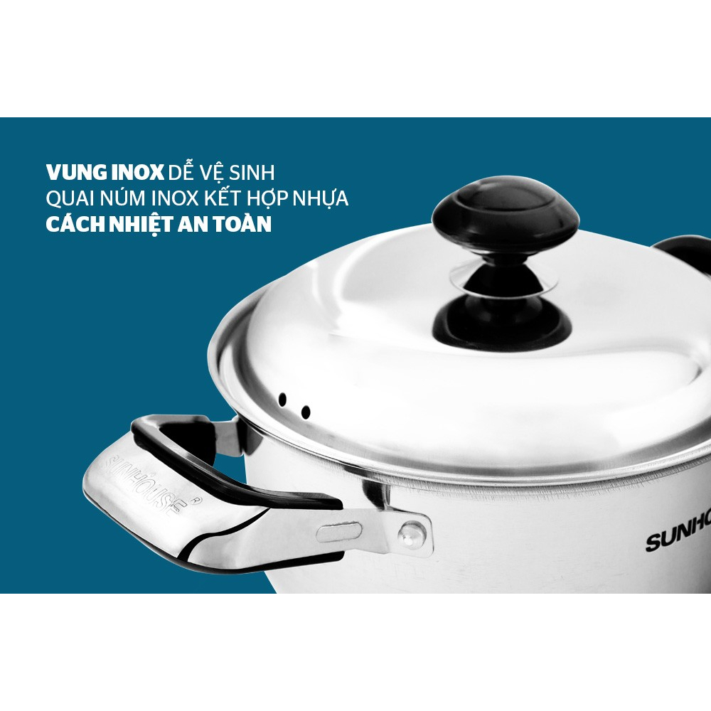 Bộ Nồi Inox 3 Đáy SUNHOUSE SH333 16, 18, 24 cm