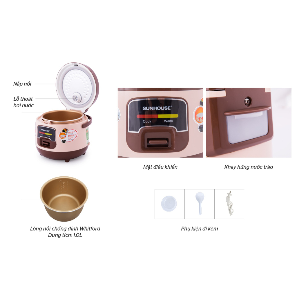 Nồi cơm điện mini SUNHOUSE 1L SHD8208C