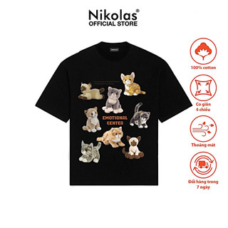 Áo thun unisex nikolas 100% cotton cat stickers tshirt