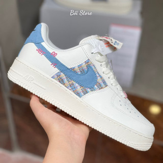 Giày thể thao air force 1 low just do it trắng xanh cao cấp, giày sneaker af1 thổ cẩm cổ thấp mới nhất 2023 nam nữ