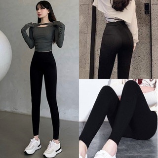 Quần Legging nữ cạp cao lưng cao vải co giãn Màu Đen Chất cotton hàn dáng ôm dài - Quần vải nữ cạp cao đi học Mặc công