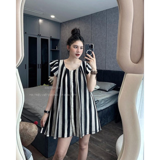 Váy ren babydoll kẻ sọc kim anh bùi hot hit