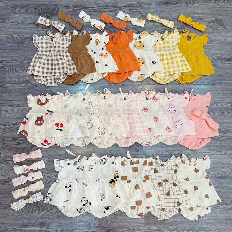 Combo 5 Bộ Cộc Muslin Sợi Tre mềm mát siêu nhẹ 4-15kg