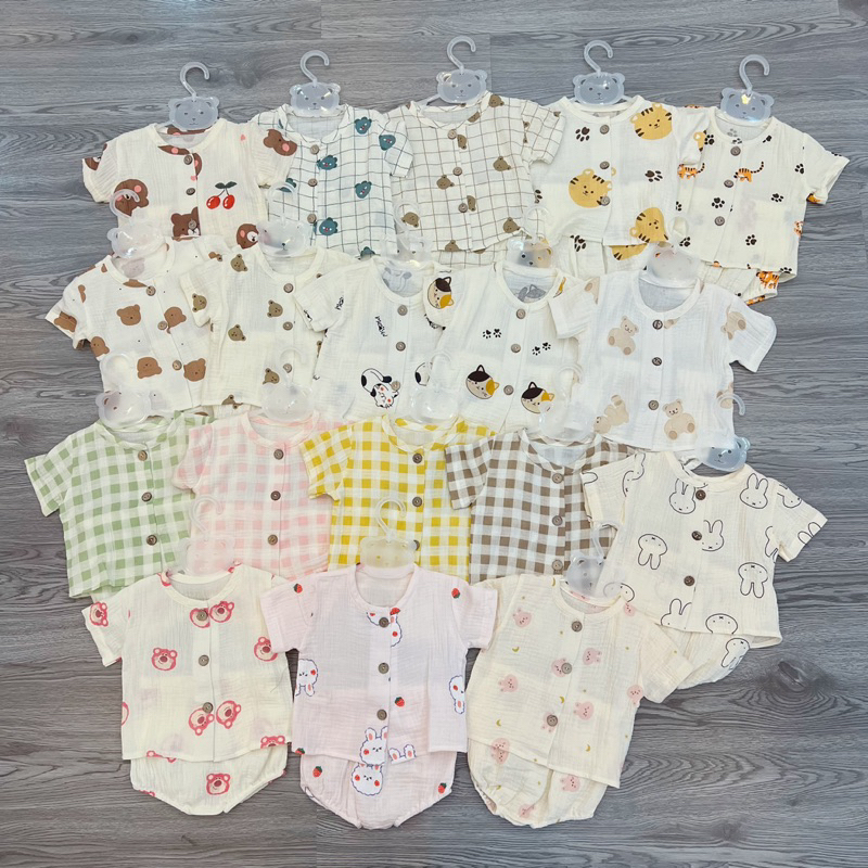 Combo 5 Bộ Cộc Muslin Sợi Tre mềm mát siêu nhẹ 4-15kg