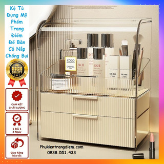 [Cao 38CM] Tủ Kệ Trang Điểm Để Mỹ Phẩm, Nước Hoa 3 Tầng Nắp Tròn Trong Suốt Chống Bụi Cao Cấp Sang Trọng