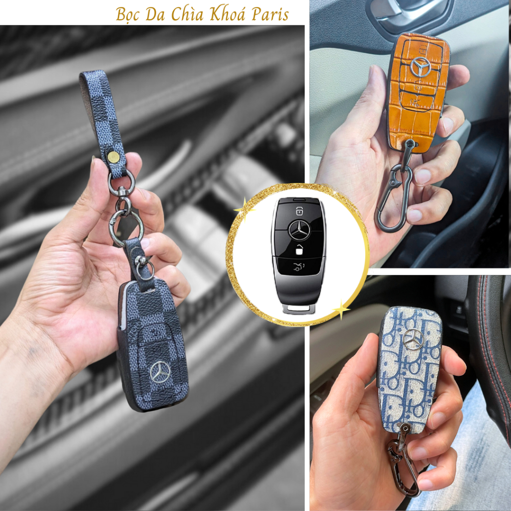 Bọc chìa khoá Mercedes , ốp chìa khoá ô tô Mercedes, bao da chìa khóa Merc da thật trẻ trung