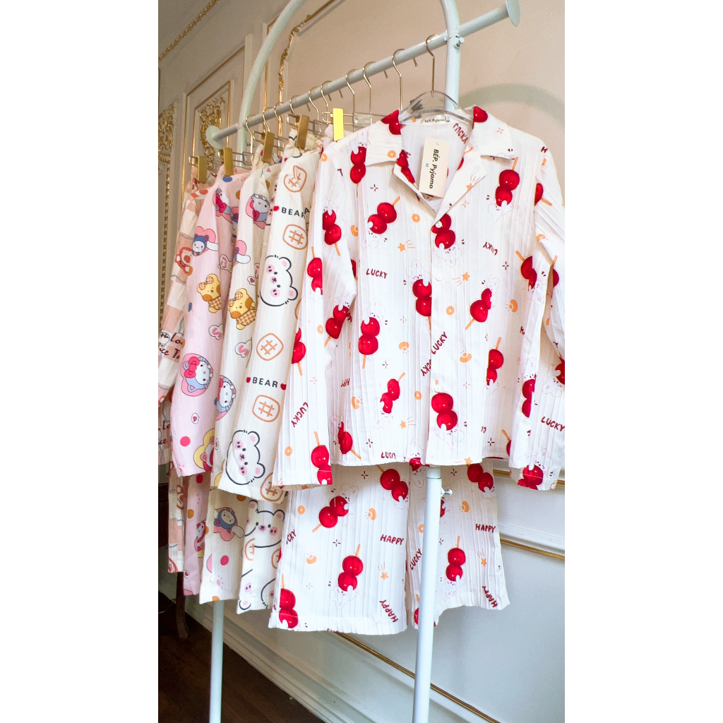 ( Ảnh Tự Chụp ) Đồ Bộ Mặc Nhà Pizama Nữ Size M - L , Chất Vải Xốp Gân , Mềm Mát , Thấm Hút Mồ Hôi