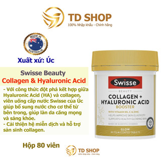 Viên uống bổ sung Collagen Hyaluronic Acid chuẩn Úc Swisse Beauty Collagen + Hyaluronic Acid Booster 80 viên - TD Shop