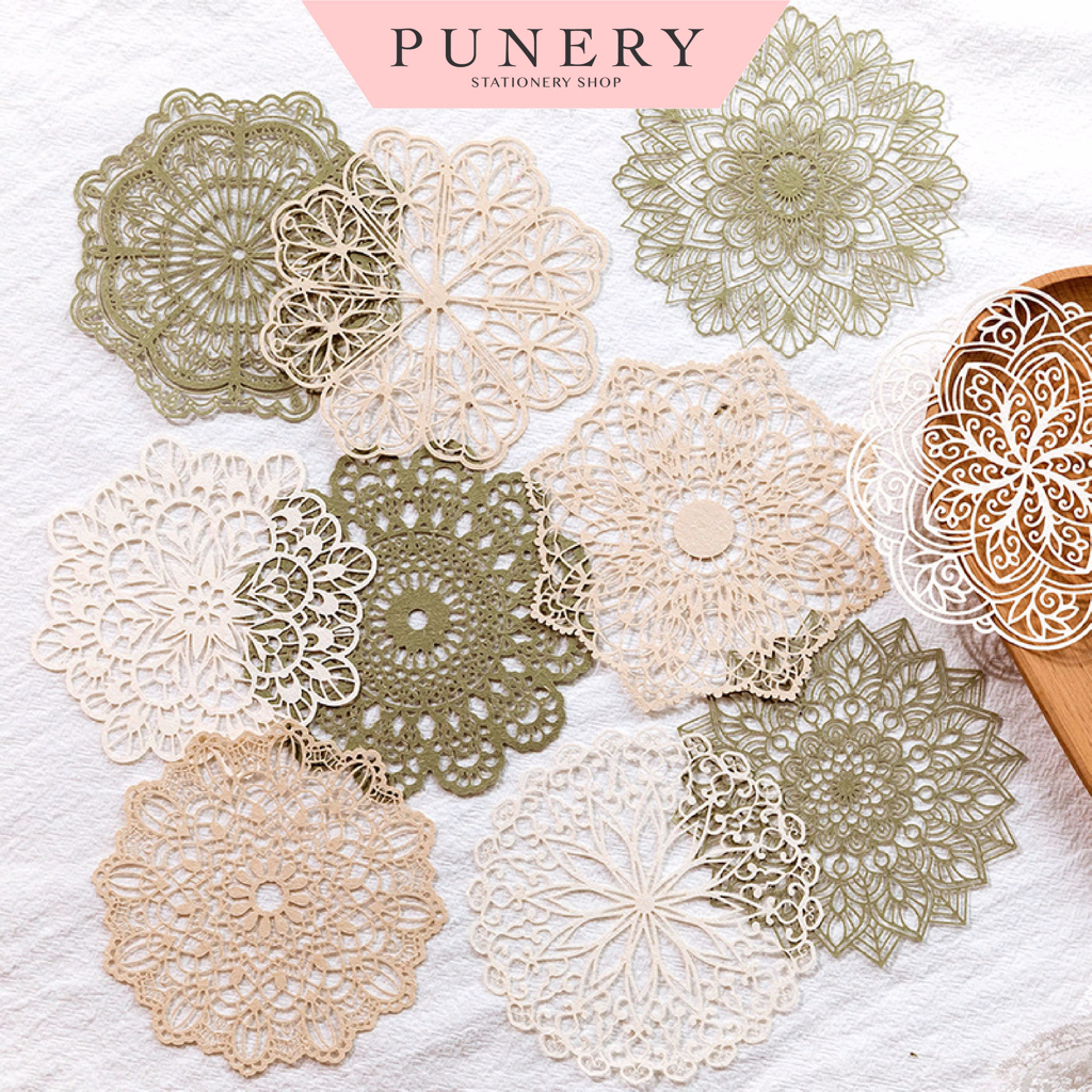 PUNERY - PU031 - Set 10 tờ giấy ren decor trang trí