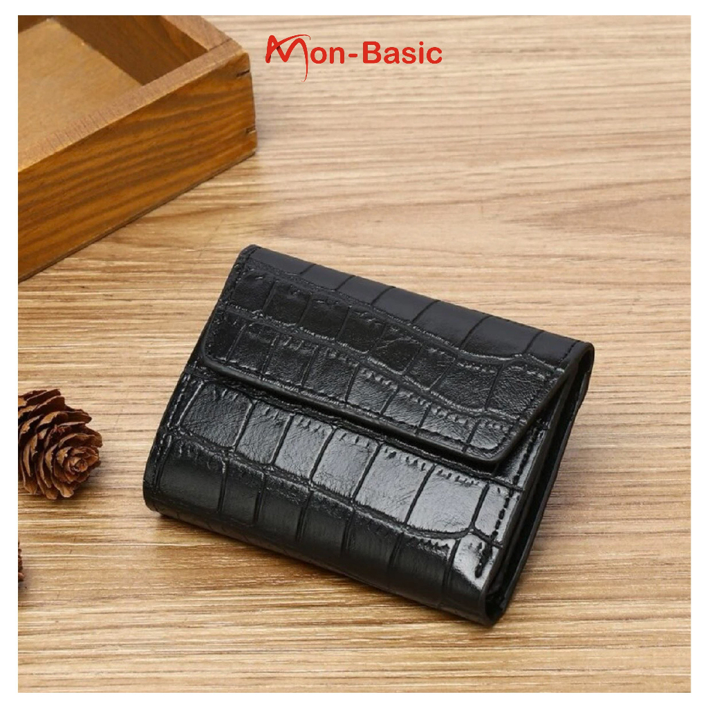 Ví nam nữ in cá sấu màu đen thời trang