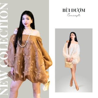 Váy Tơ Bánh Bèo Bồng Bềnh Trễ Vai Đính B.ướm Dáng Suông Rộng Ngắn Nhẹ Nhàng Nữ Tính Siêu Đáng yêu Bùi Đượm Concept