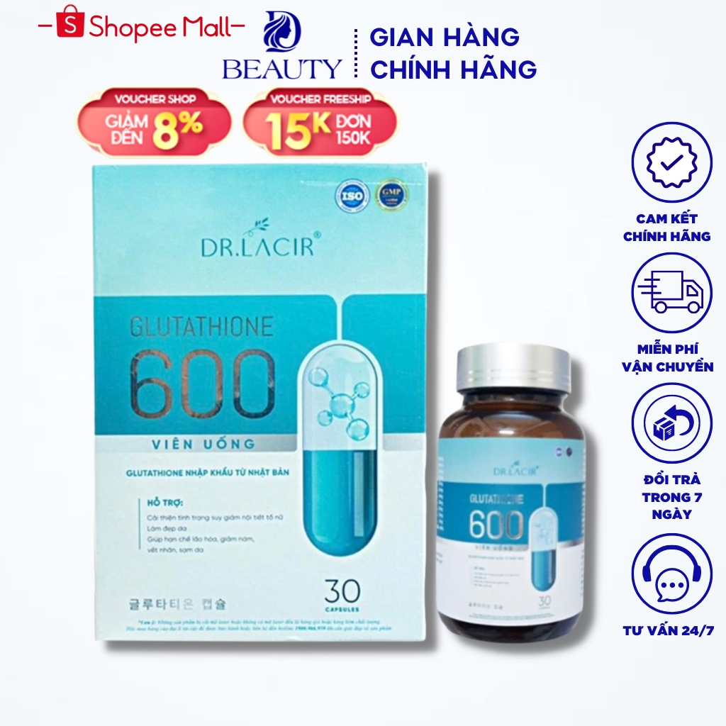 Viên Uống Trắng Da Glutathione 600 Dr Lacir Chính Hãng Giúp Hạn Chế Lão Hoá Da,Nếp Nhăn,Tăng Nội Tiết Tố Nữ