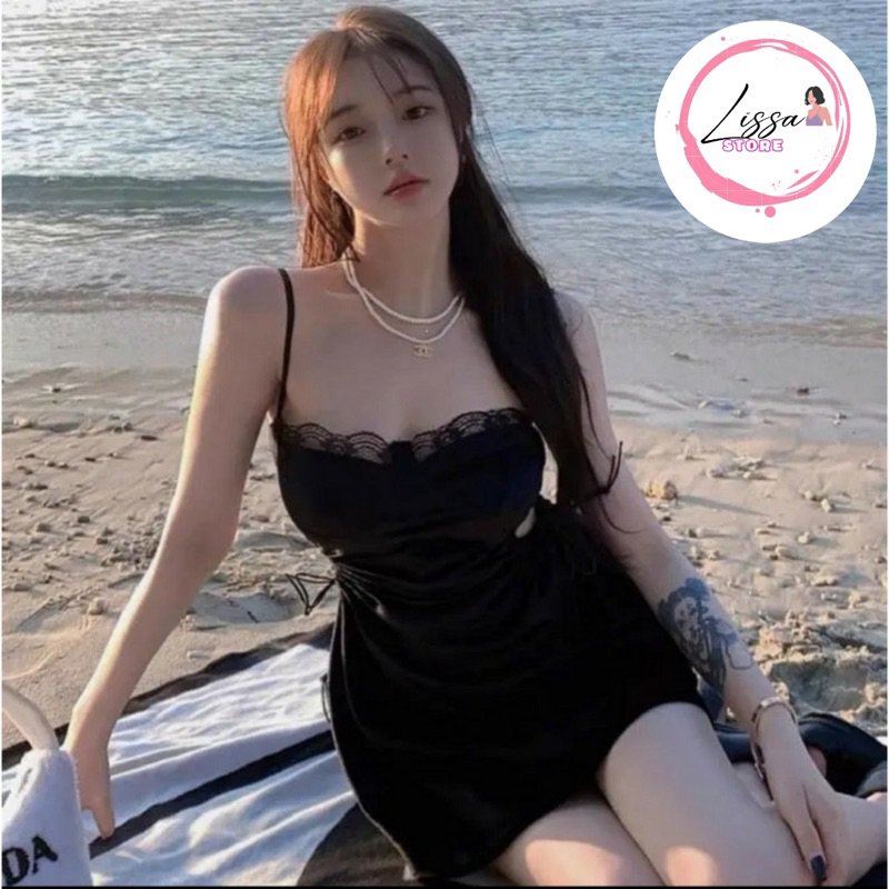 Đầm body nhung 2 dây khoét eo xinh xắn 121