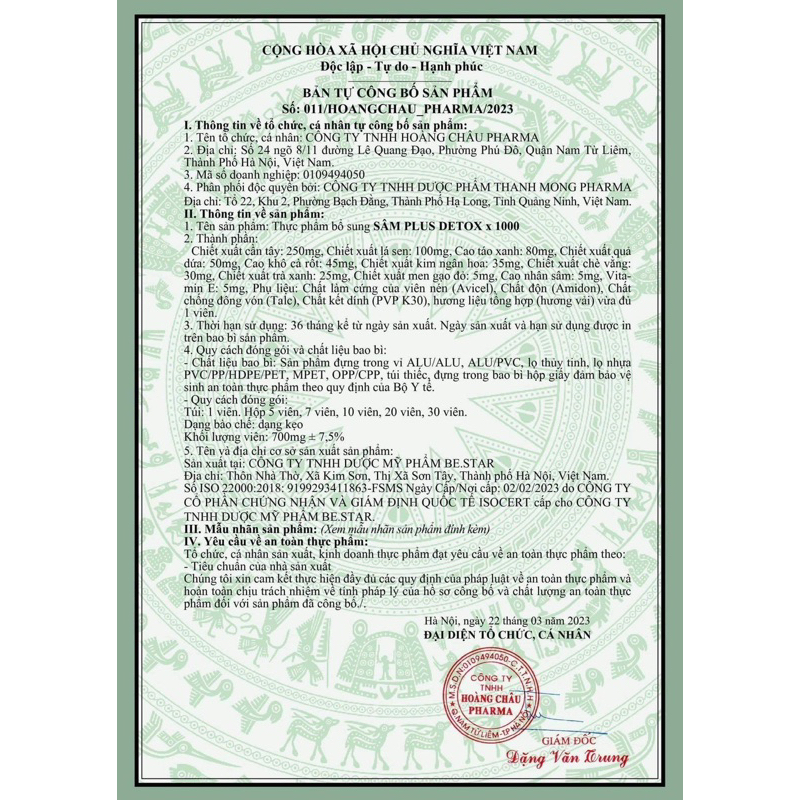 Sâm Plus Detox X1000 chính hãng an toàn