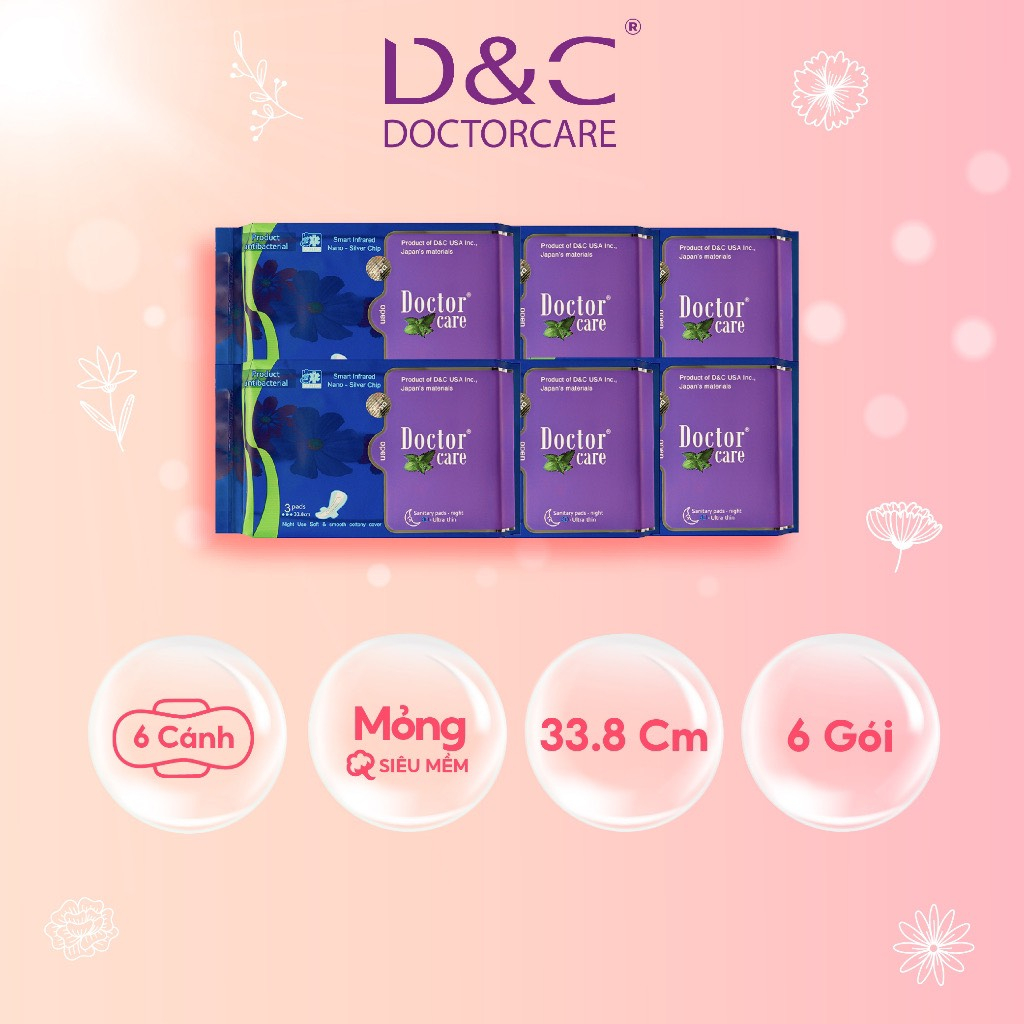 Băng Vệ Sinh Thảo Dược D&C Doctor Care 24cm Siêu Mỏng Có Cánh (Gói 8 miếng) - Băng Vệ Sinh Có Cánh, Siêu Thấm