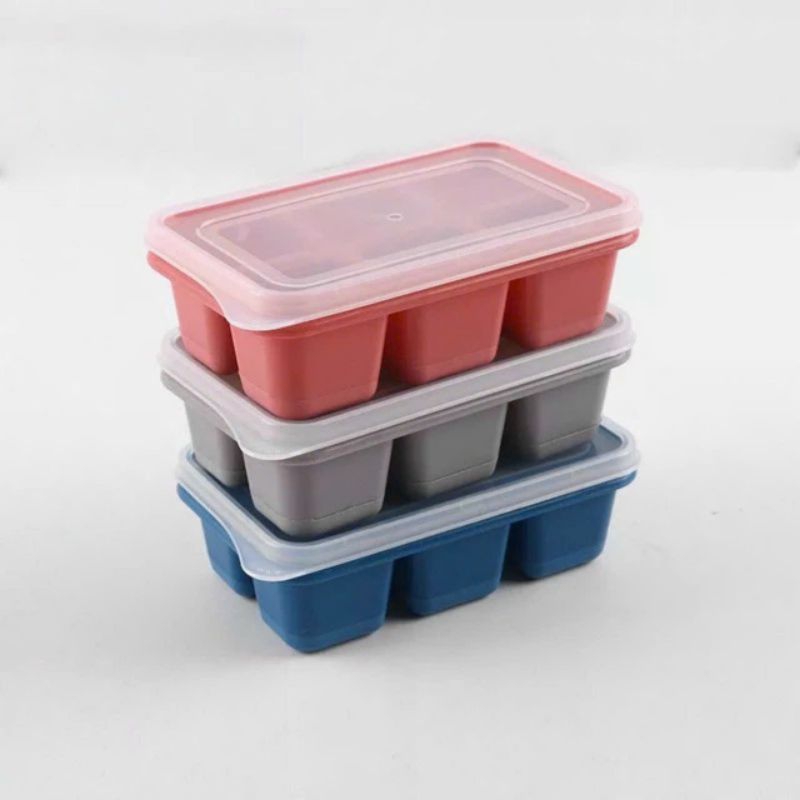 combo 2 khay làm đá silicon 6 ô có nắp đậy, Khuân Làm Đá 6 Ô Làm Thạch Mùa Hè An Toàn Sức Khoẻ