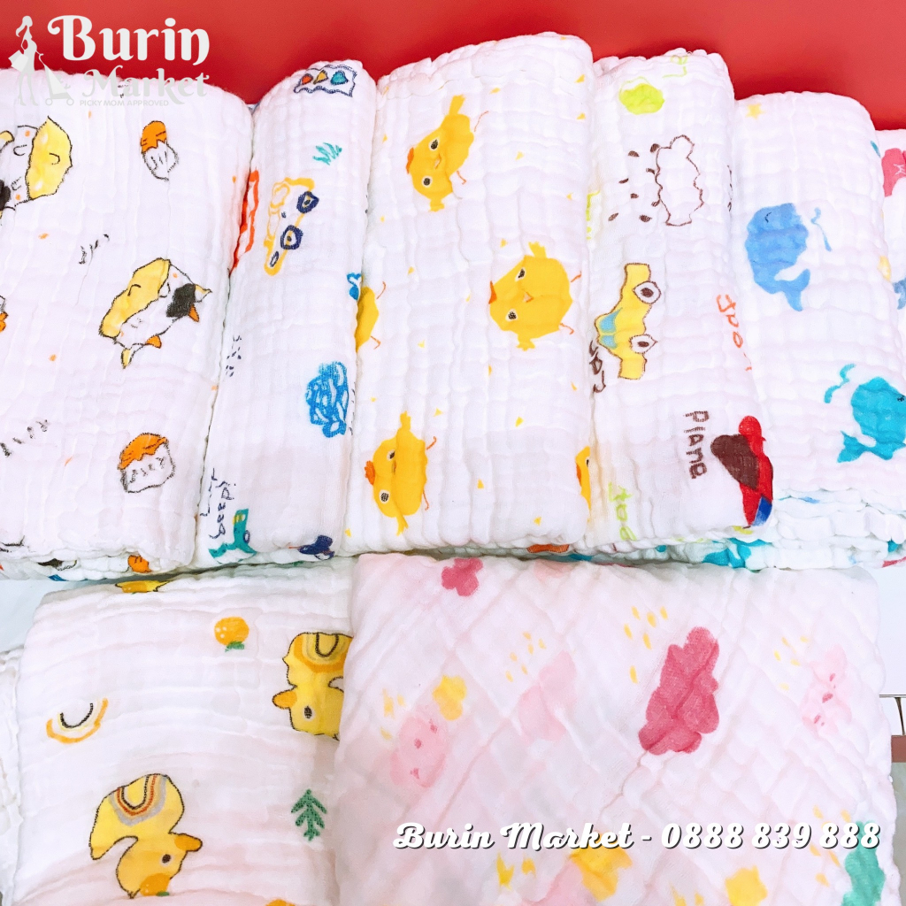 Khăn xô Jubon không viền Cotton 6 Lớp 105x105cm, khăn tắm mềm mịn, kháng khuẩn, thấm hút tốt - Burin Market