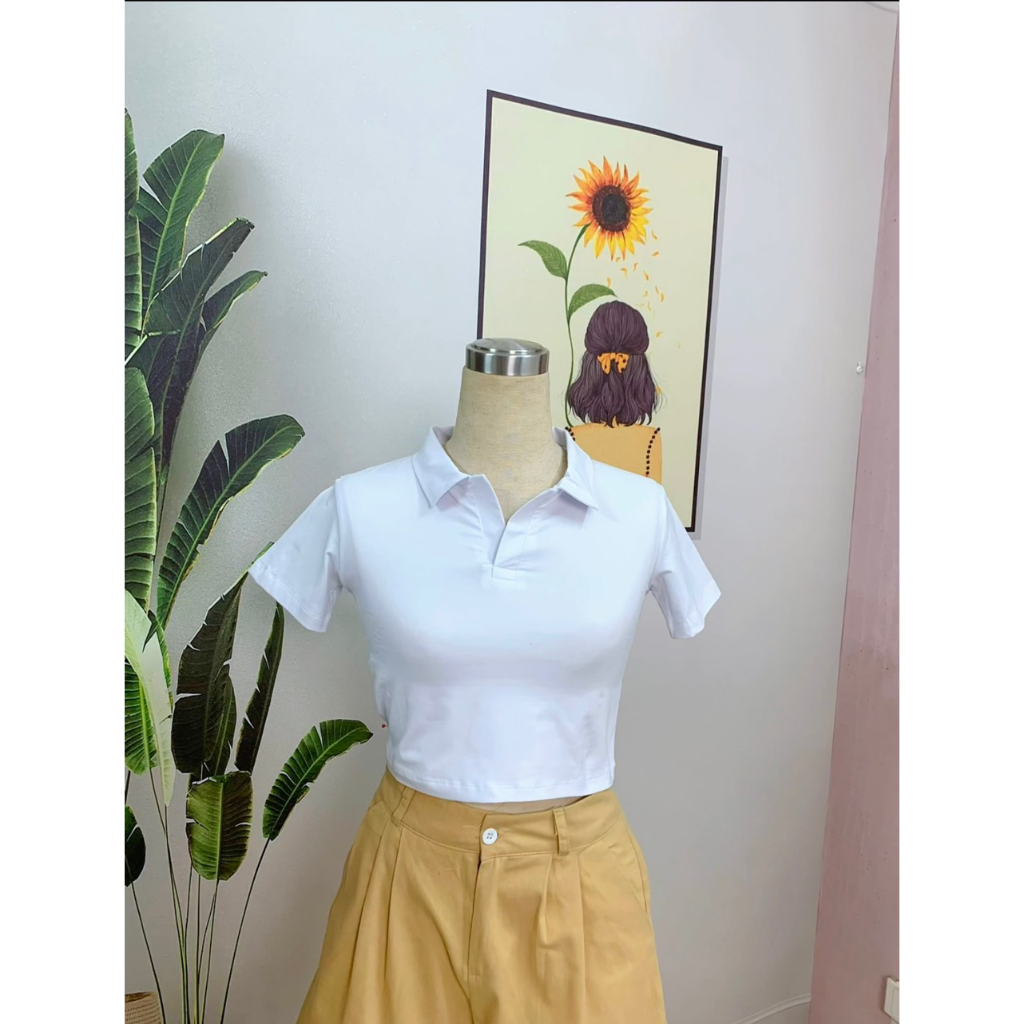 Áo Croptop nữ có cổ polo crop cổ tròn unisex dáng ôm cotton - MAC boutique