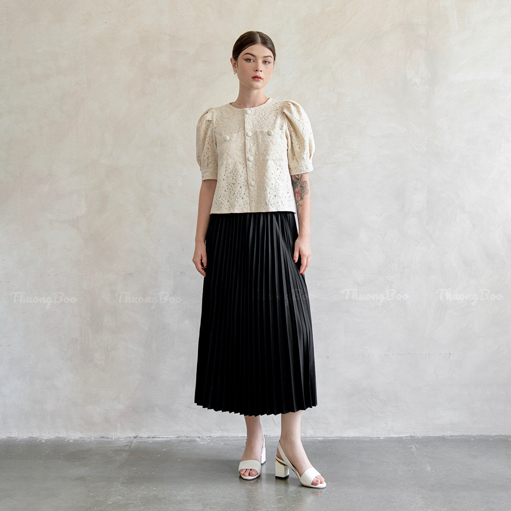 Áo Kiểu Nữ Sang Trọng Thuongboo Chất Ren Cứng Cáp Tông Màu Be Kem Tôn Da - New Camel Top