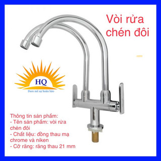Vòi rửa chén 2 vòi gắn chậu rửa 2 hộc - Vòi chén đôi bằng đồng thau