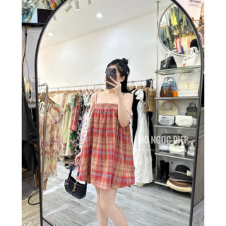 Đầm 2s caro đỏ dáng ngắn _ N115- đầm 2 dây chun ngực siêu xinh hot hit