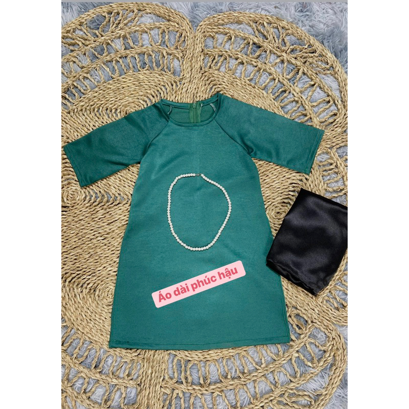 Set áo dài bé gái xanh két TRƠN cổ tròn( kèm quần )