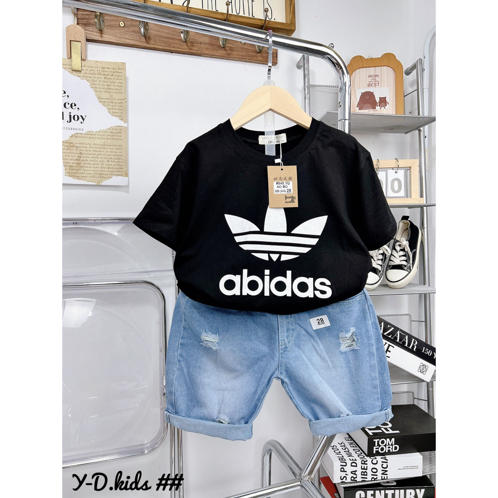 Bộ nam Quần Jean áo cotton chữ Adidas cao cấp