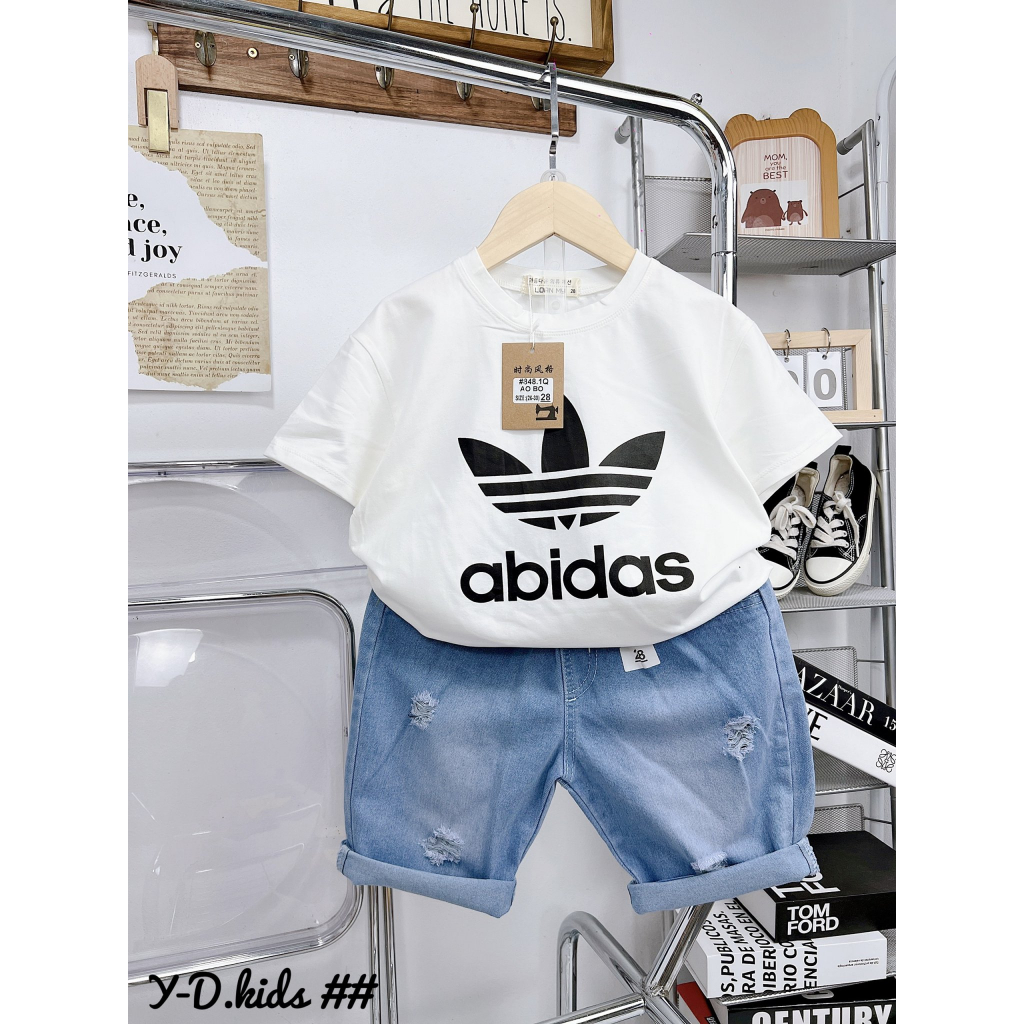 Bộ nam Quần Jean áo cotton chữ Adidas cao cấp