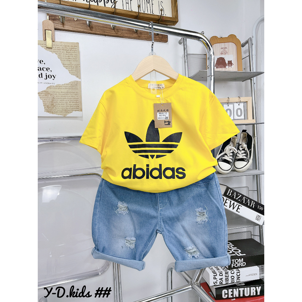 Bộ nam Quần Jean áo cotton chữ Adidas cao cấp