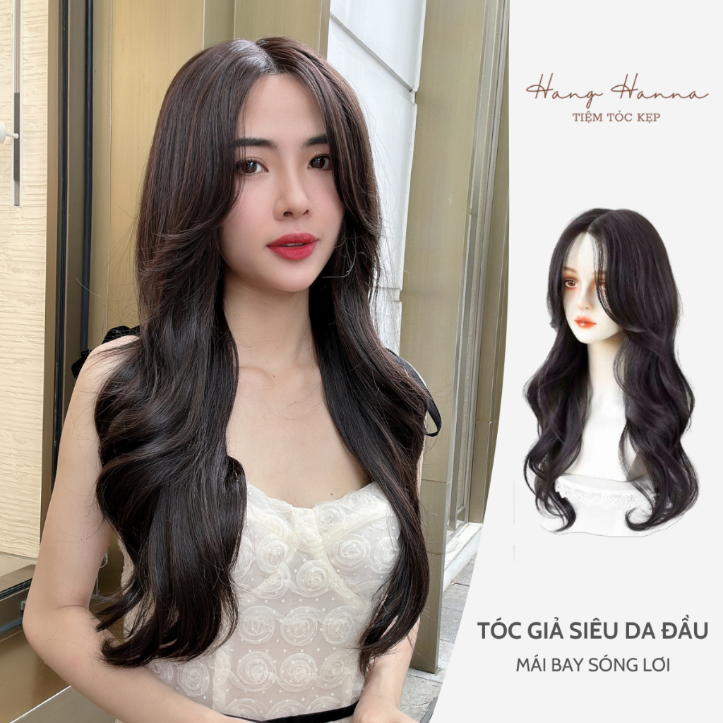 Tóc Giả Siêu Da Đầu Mái Bay Dáng Sóng Lơi