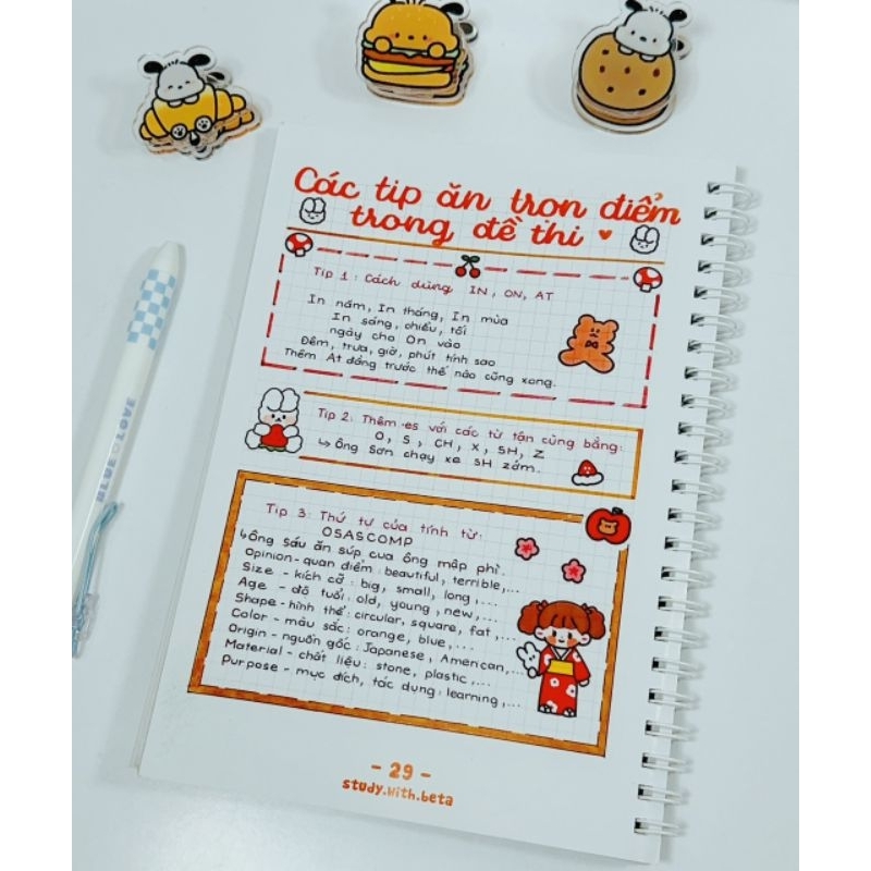 Sổ giấy lò xo tiếng anh A6 dạng takenote 68 trang có mục lục