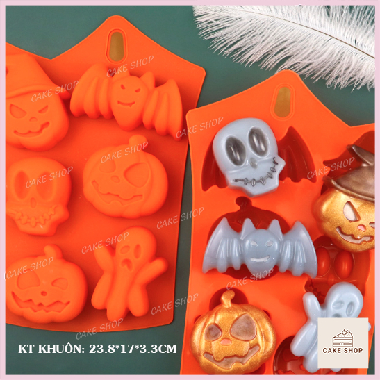 HCM-Khuôn Silicon Halloween, Bí Ngô, Người Dơi Làm Bánh, Socola, Thạch Rau câu, Pudding CAKESHOP