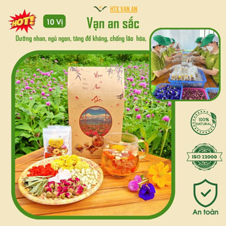Trà thảo mộc giảm cân dưỡng nhan Vạn An Sắc của HTX Vạn An trà hoa đẹp da thanh nhiệt gồm hoa cúc nhài đậu biếc atiso
