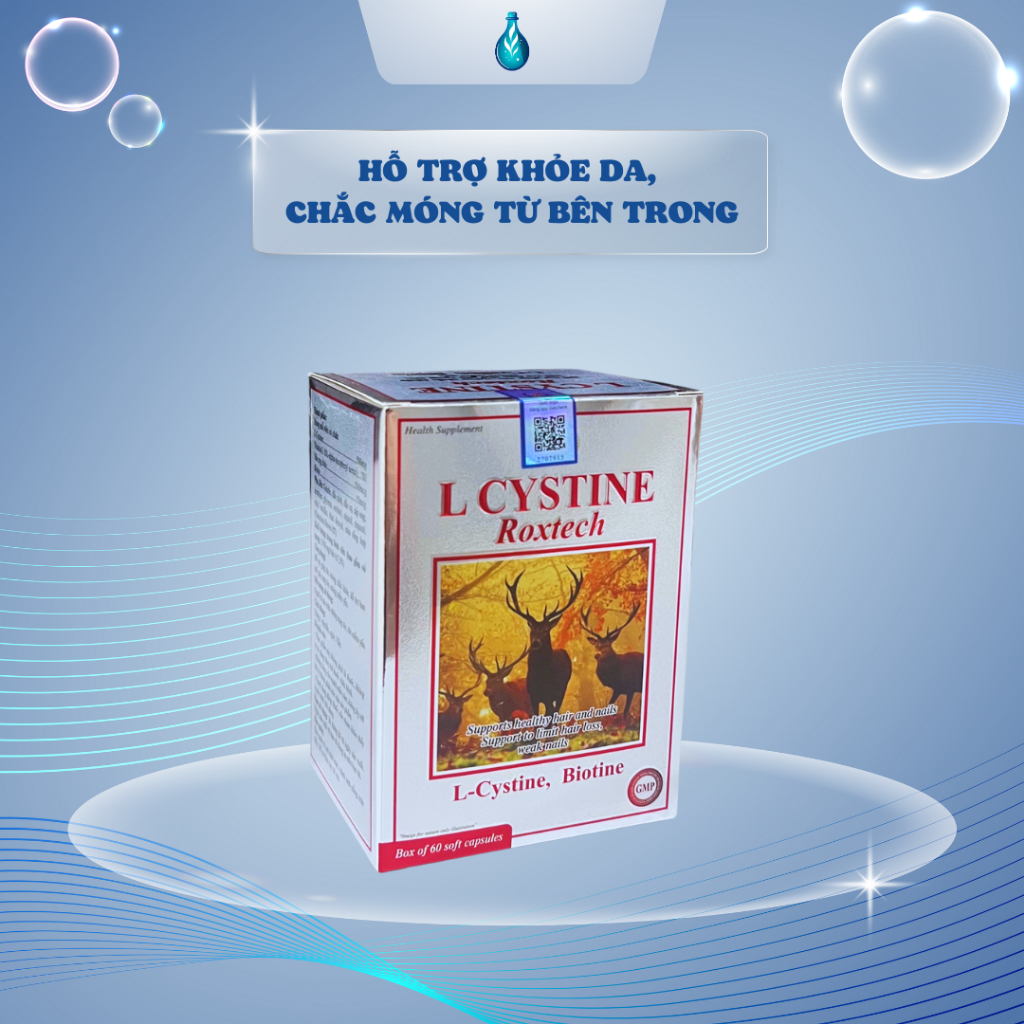 Viên uống L-cystine Roxtech - giảm rụng tóc, làm đẹp tóc, móng da, 60 viên, màu vàng