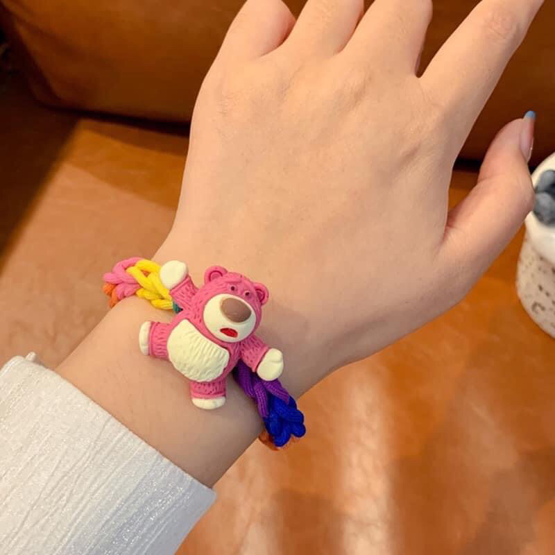Dây buộc tóc cao su dệt tay hình gấu dâu cho nữ