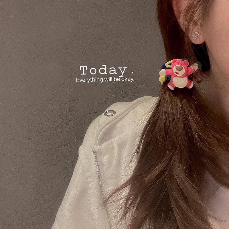 Dây buộc tóc cao su dệt tay hình gấu dâu cho nữ