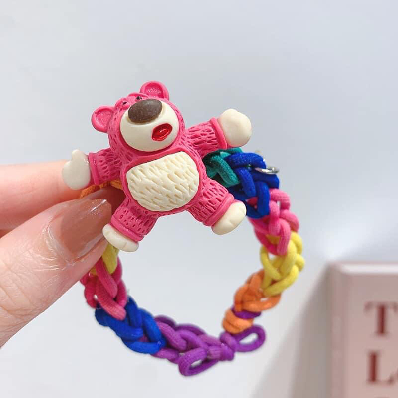 Dây buộc tóc cao su dệt tay hình gấu dâu cho nữ